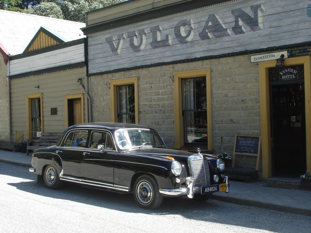 Merc in front of the Vulcan Hotel